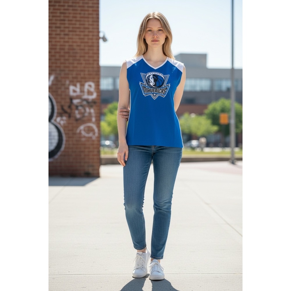 1128 Adidas Dallas Mavericks NBA Sleeveless V-Neck Top Blue White Large